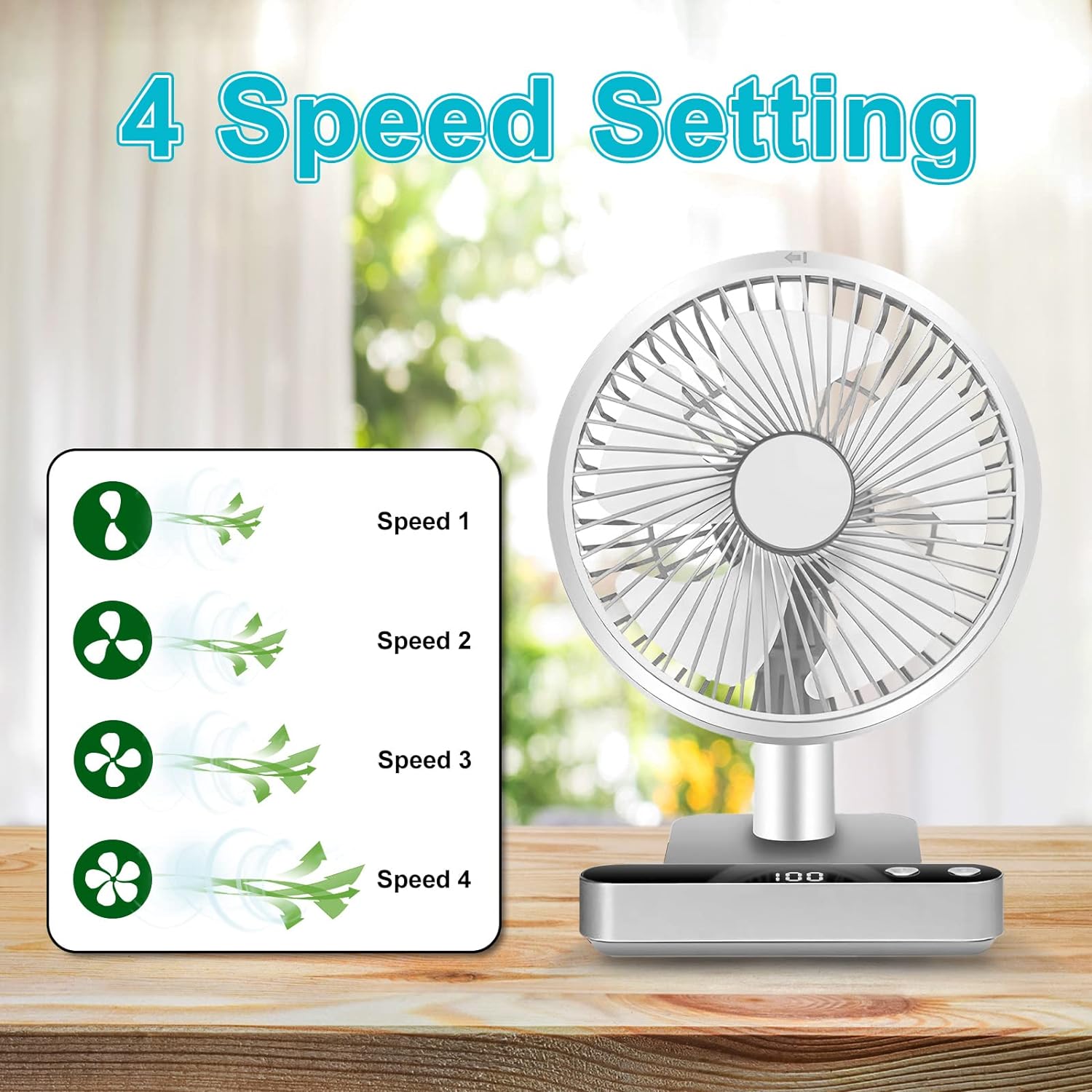 USB Desk Fan, 6.7Inch Small Silent Fan Cooling Fans with Strong Airflow, 4 Speeds, Rotatable Head, 4000mAh Rechargeable Battery Operated Portable Fan for Home Bedroom Office Outdoor Travel(White) - Amazing Gadgets Outlet