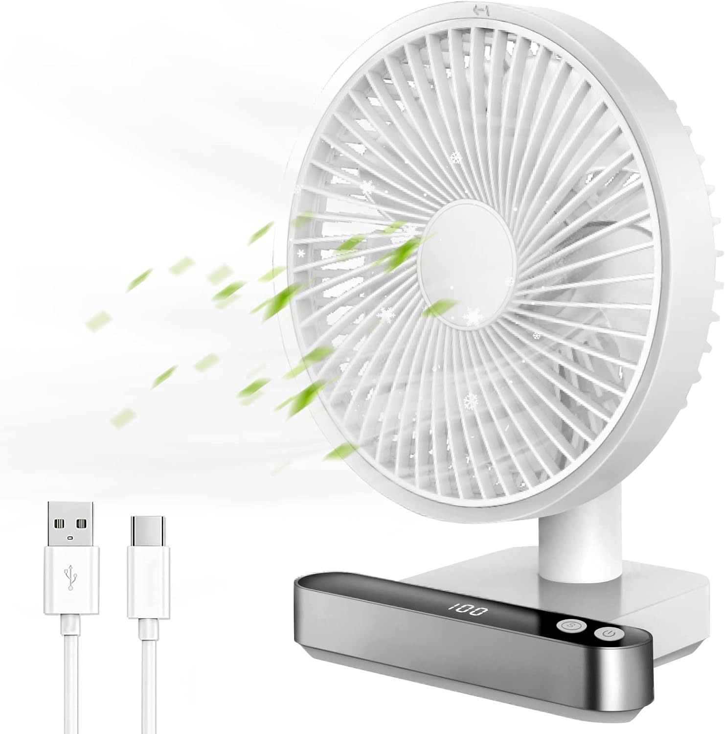 USB Desk Fan, 6.7Inch Small Silent Fan Cooling Fans with Strong Airflow, 4 Speeds, Rotatable Head, 4000mAh Rechargeable Battery Operated Portable Fan for Home Bedroom Office Outdoor Travel(White) - Amazing Gadgets Outlet