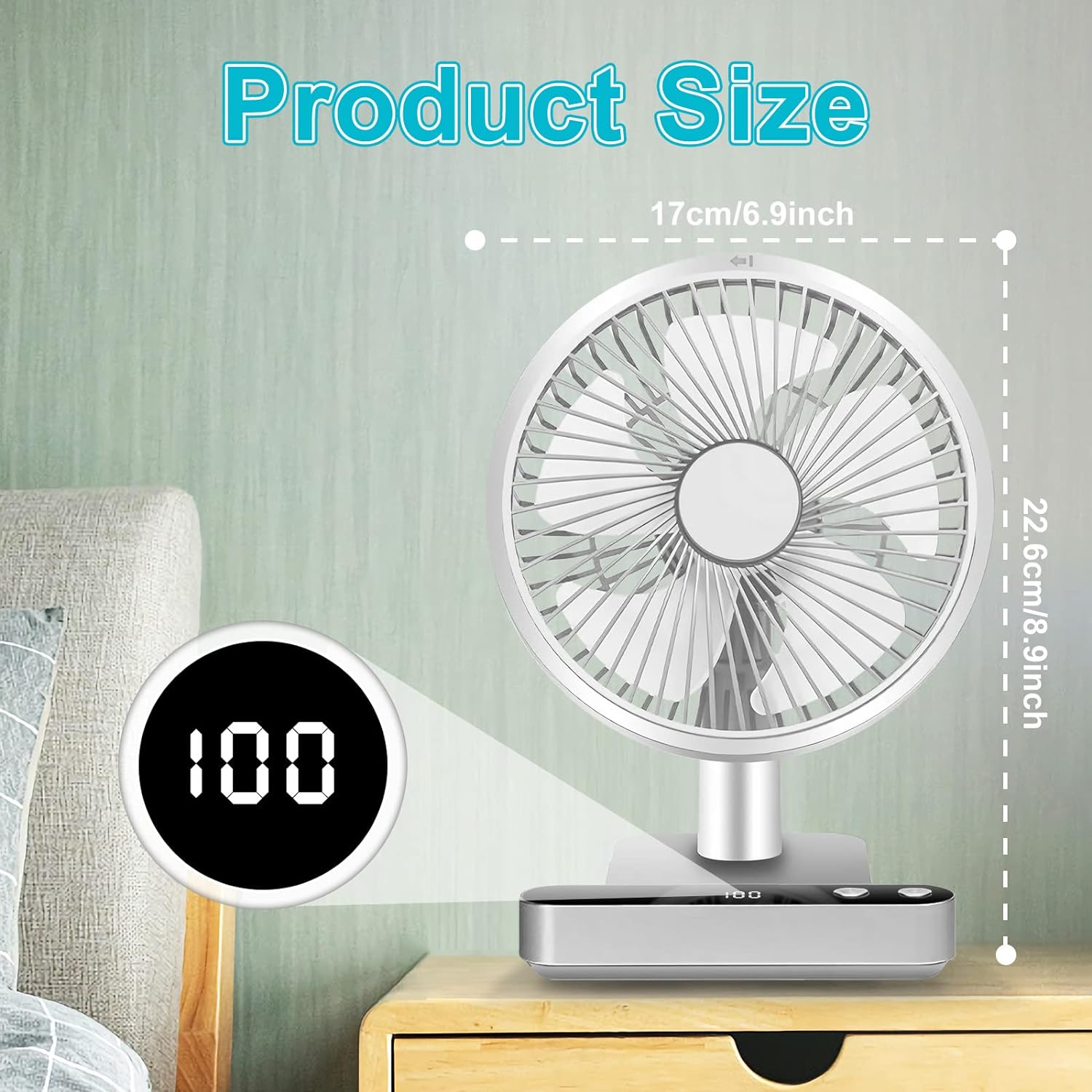 USB Desk Fan, 6.7Inch Small Silent Fan Cooling Fans with Strong Airflow, 4 Speeds, Rotatable Head, 4000mAh Rechargeable Battery Operated Portable Fan for Home Bedroom Office Outdoor Travel(White) - Amazing Gadgets Outlet