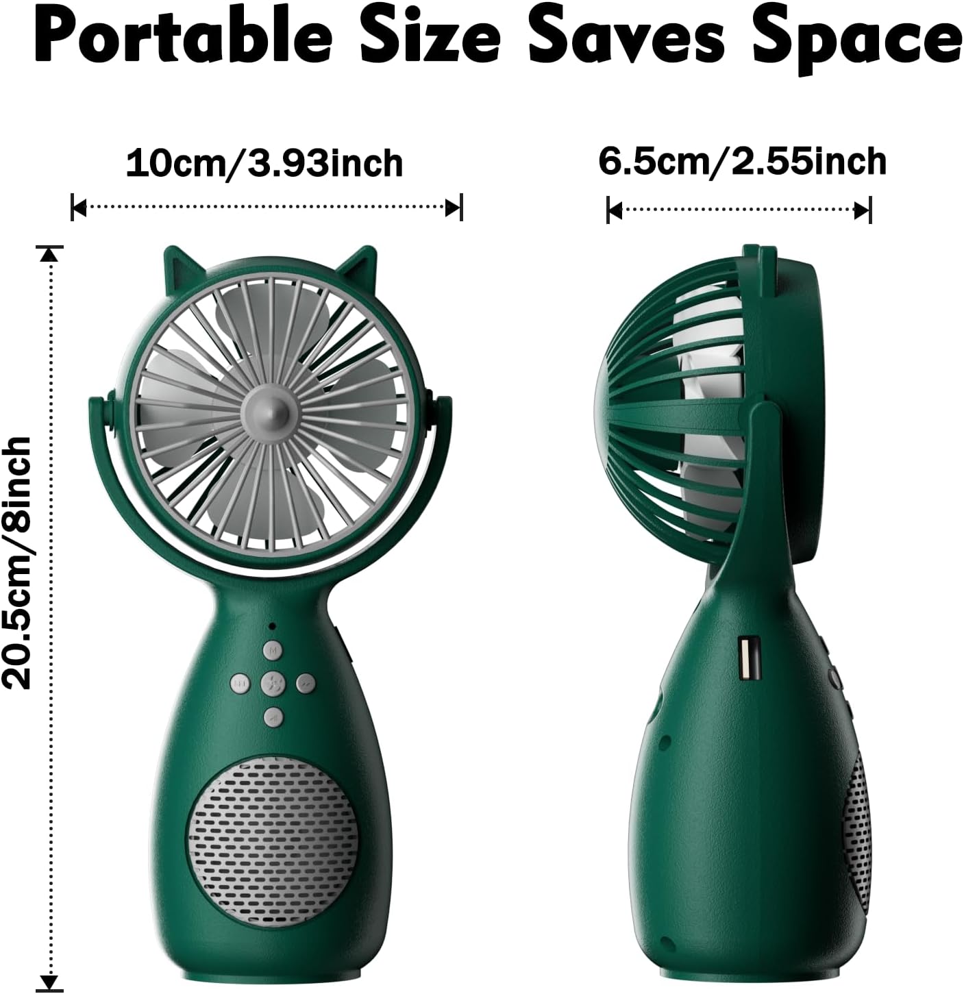 USB Desk Fan, Rechargeable Table Fan with Bluetooth Audio, 3 Speeds Mini Portable Fan, Strong Airflow Quiet Operation Desktop Fans for Home Office Bedroom Outdoor Travel (Green) - Amazing Gadgets Outlet