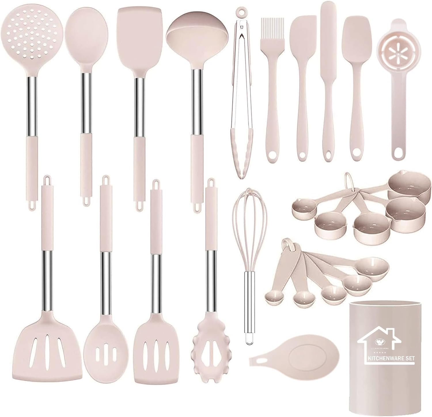 UXIYI Kitchen Utensils Set, Silicone Cooking Utensils, 27PCS Silicone Spatula Set with Stainless Steel Handle, Kitchen Tools for Nonstick Non Scratch Cookware,Cream - Amazing Gadgets Outlet