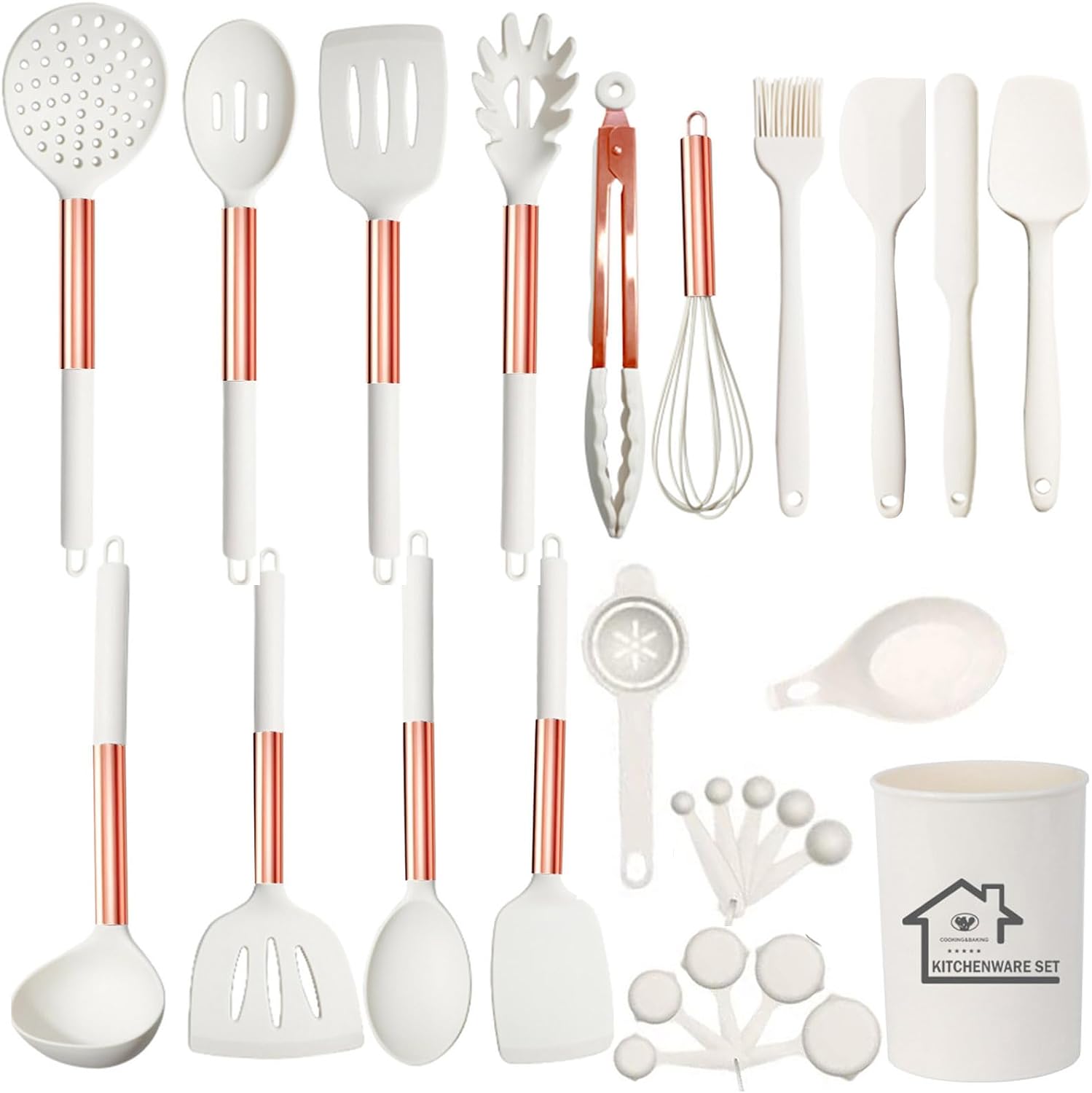 UXIYI Kitchen Utensils Set, Silicone Cooking Utensils, 27PCS Silicone Spatula Set with Stainless Steel Handle, Kitchen Tools for Nonstick Non Scratch Cookware,Cream - Amazing Gadgets Outlet