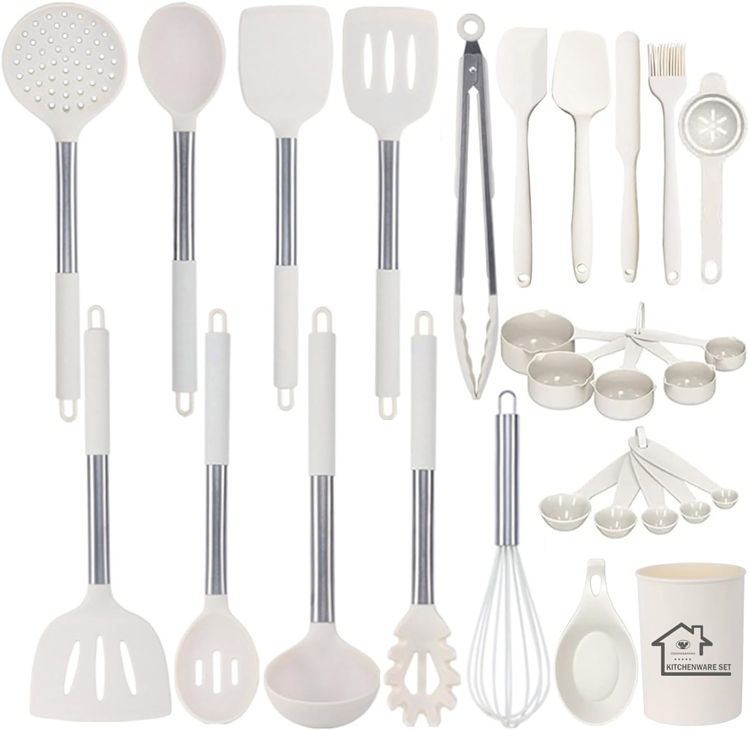 UXIYI Kitchen Utensils Set, Silicone Cooking Utensils, 27PCS Silicone Spatula Set with Stainless Steel Handle, Kitchen Tools for Nonstick Non Scratch Cookware,Cream - Amazing Gadgets Outlet