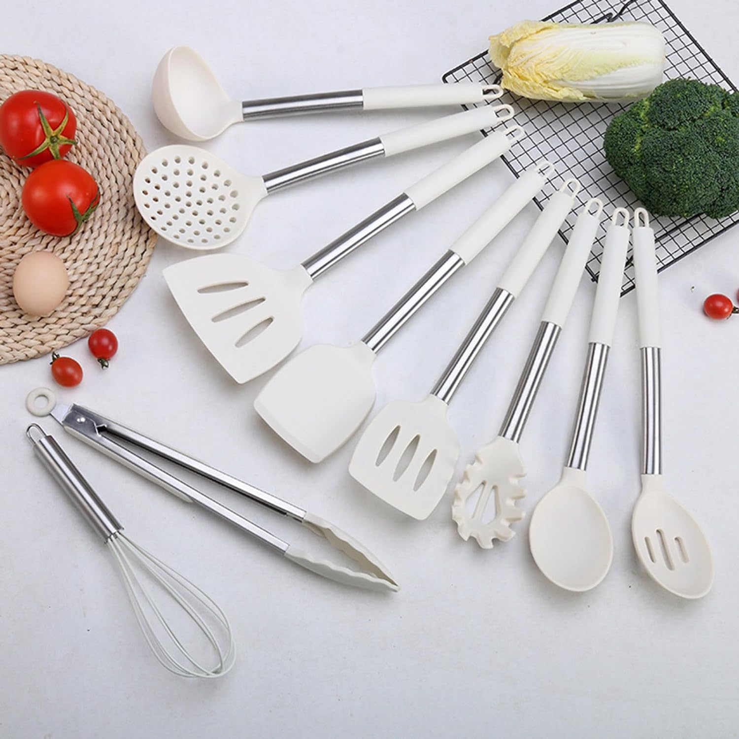 UXIYI Kitchen Utensils Set, Silicone Cooking Utensils, 27PCS Silicone Spatula Set with Stainless Steel Handle, Kitchen Tools for Nonstick Non Scratch Cookware,Cream - Amazing Gadgets Outlet