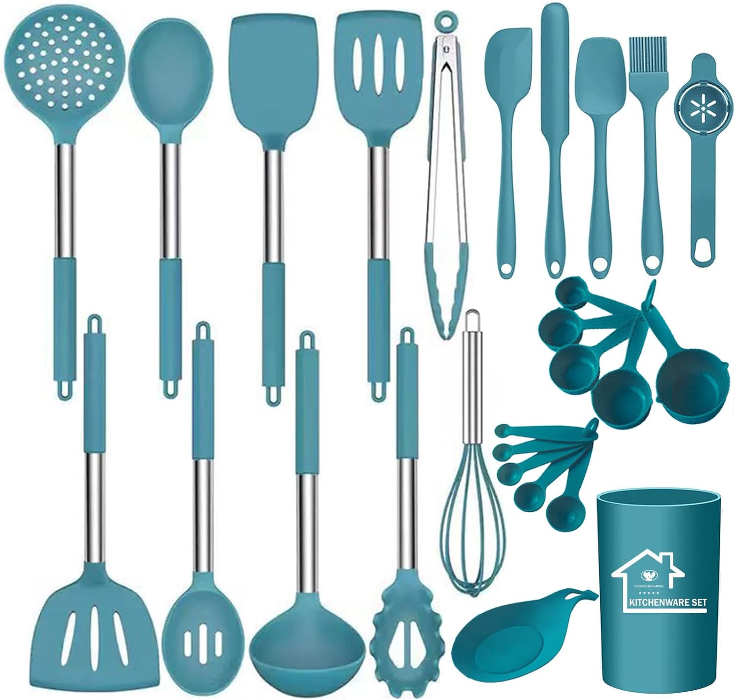 UXIYI Kitchen Utensils Set, Silicone Cooking Utensils, 27PCS Silicone Spatula Set with Stainless Steel Handle, Kitchen Tools for Nonstick Non Scratch Cookware,Cream - Amazing Gadgets Outlet