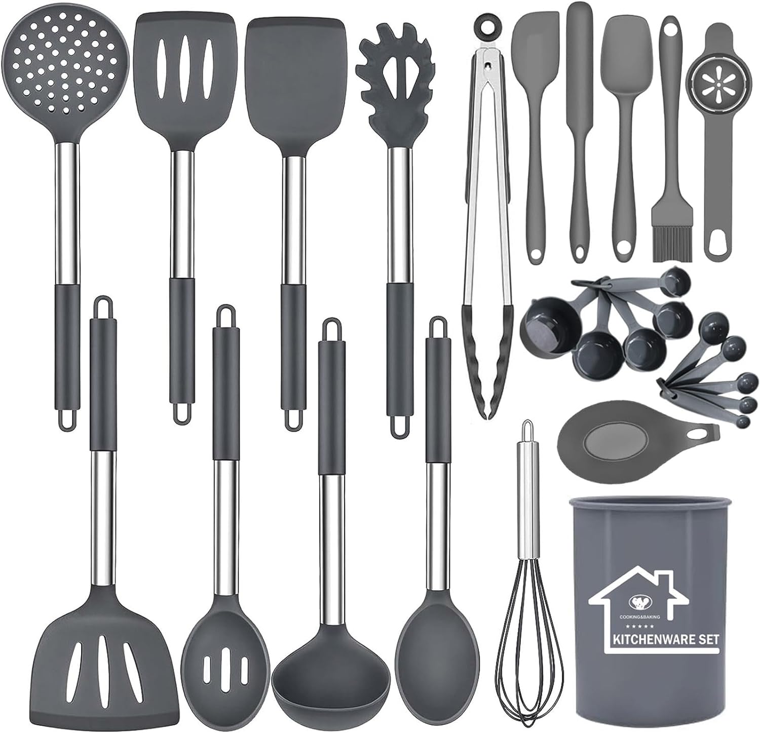 UXIYI Kitchen Utensils Set, Silicone Cooking Utensils, 27PCS Silicone Spatula Set with Stainless Steel Handle, Kitchen Tools for Nonstick Non Scratch Cookware,Cream - Amazing Gadgets Outlet