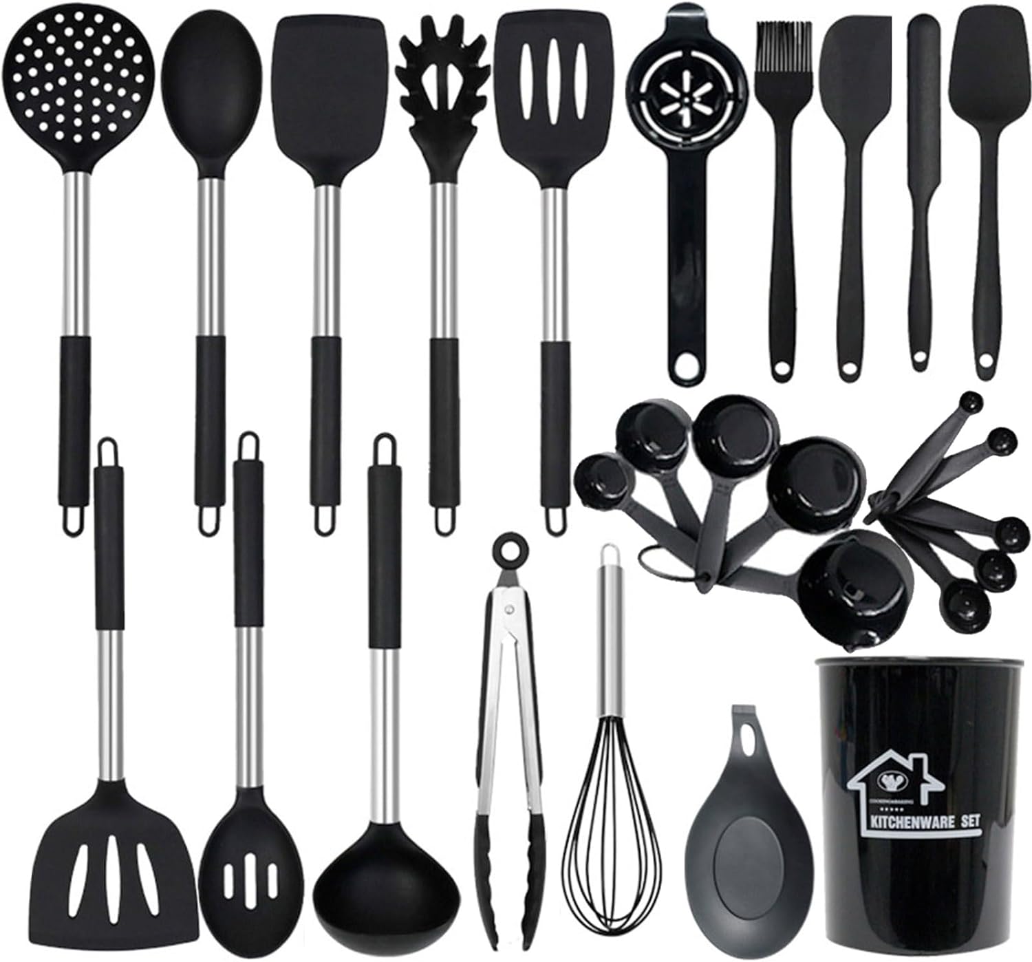 UXIYI Kitchen Utensils Set, Silicone Cooking Utensils, 27PCS Silicone Spatula Set with Stainless Steel Handle, Kitchen Tools for Nonstick Non Scratch Cookware,Cream - Amazing Gadgets Outlet