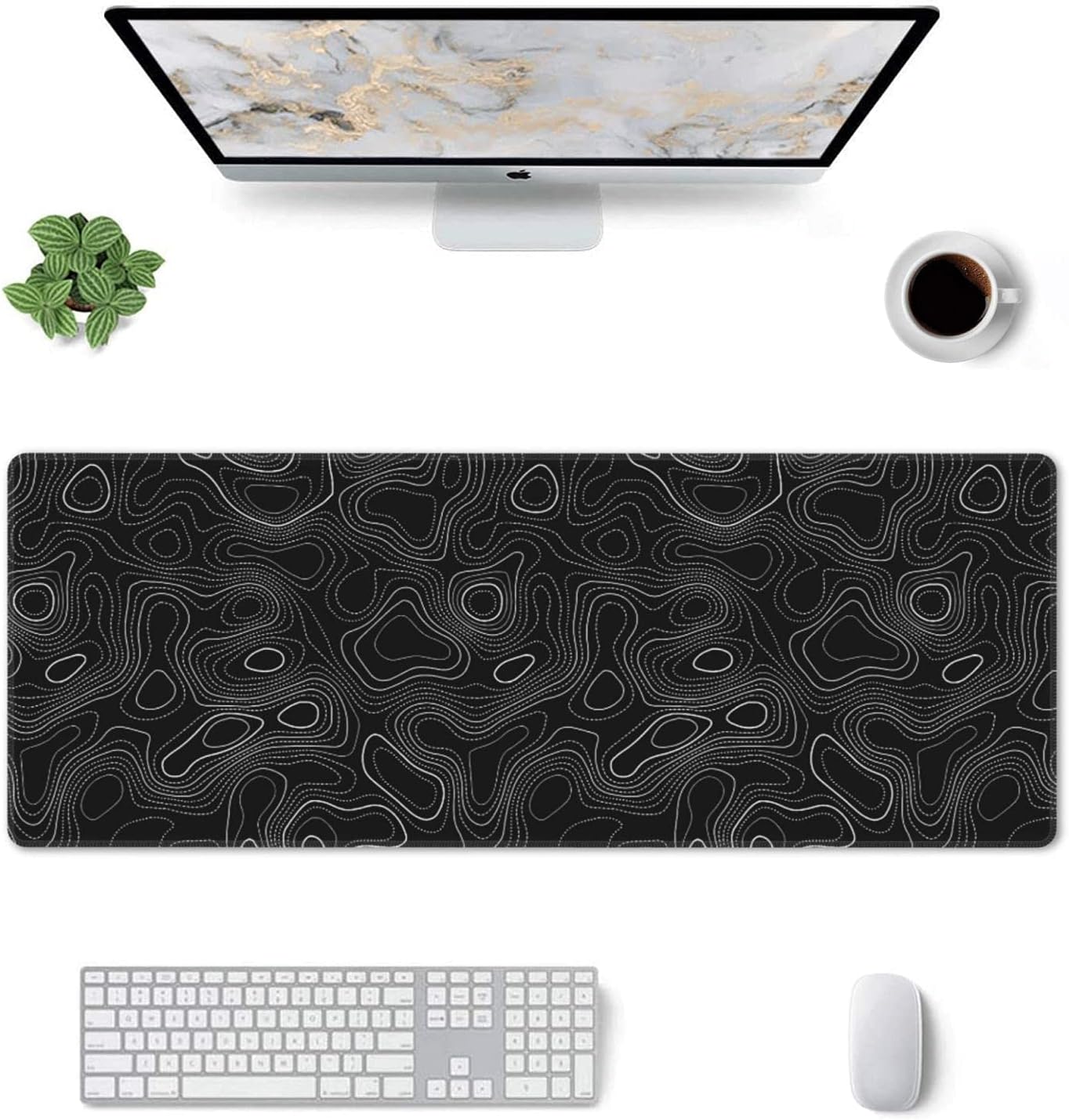 UYEUGV Topographic Mouse Pad Gaming Large XL Long Extend Black and White Mousepad Big Full Keyboard Desk Mat for Computer Laptop Office Non - Slip Rubber Stitched Edges 31.5×11.8 Inch, One Size - Amazing Gadgets Outlet