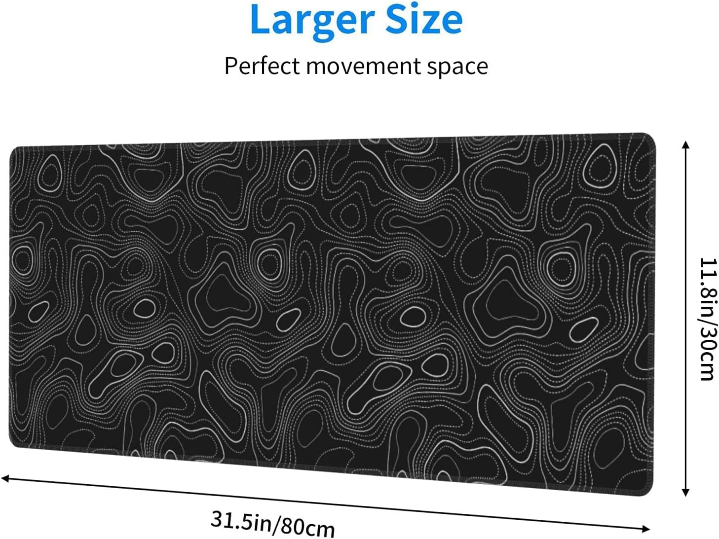 UYEUGV Topographic Mouse Pad Gaming Large XL Long Extend Black and White Mousepad Big Full Keyboard Desk Mat for Computer Laptop Office Non - Slip Rubber Stitched Edges 31.5×11.8 Inch, One Size - Amazing Gadgets Outlet