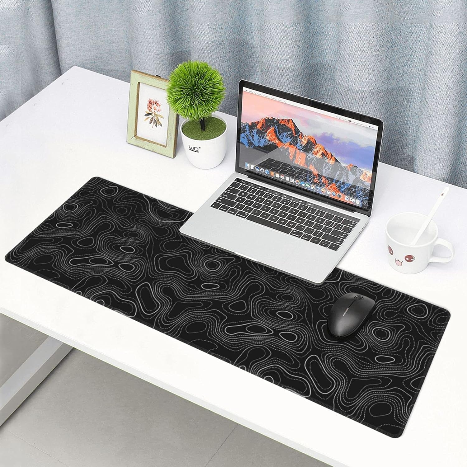 UYEUGV Topographic Mouse Pad Gaming Large XL Long Extend Black and White Mousepad Big Full Keyboard Desk Mat for Computer Laptop Office Non - Slip Rubber Stitched Edges 31.5×11.8 Inch, One Size - Amazing Gadgets Outlet