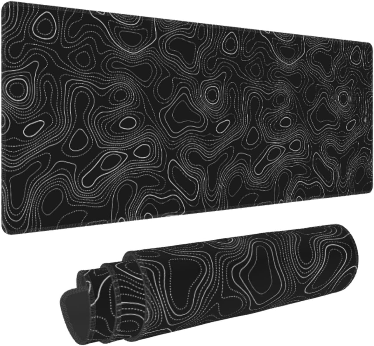 UYEUGV Topographic Mouse Pad Gaming Large XL Long Extend Black and White Mousepad Big Full Keyboard Desk Mat for Computer Laptop Office Non - Slip Rubber Stitched Edges 31.5×11.8 Inch, One Size - Amazing Gadgets Outlet