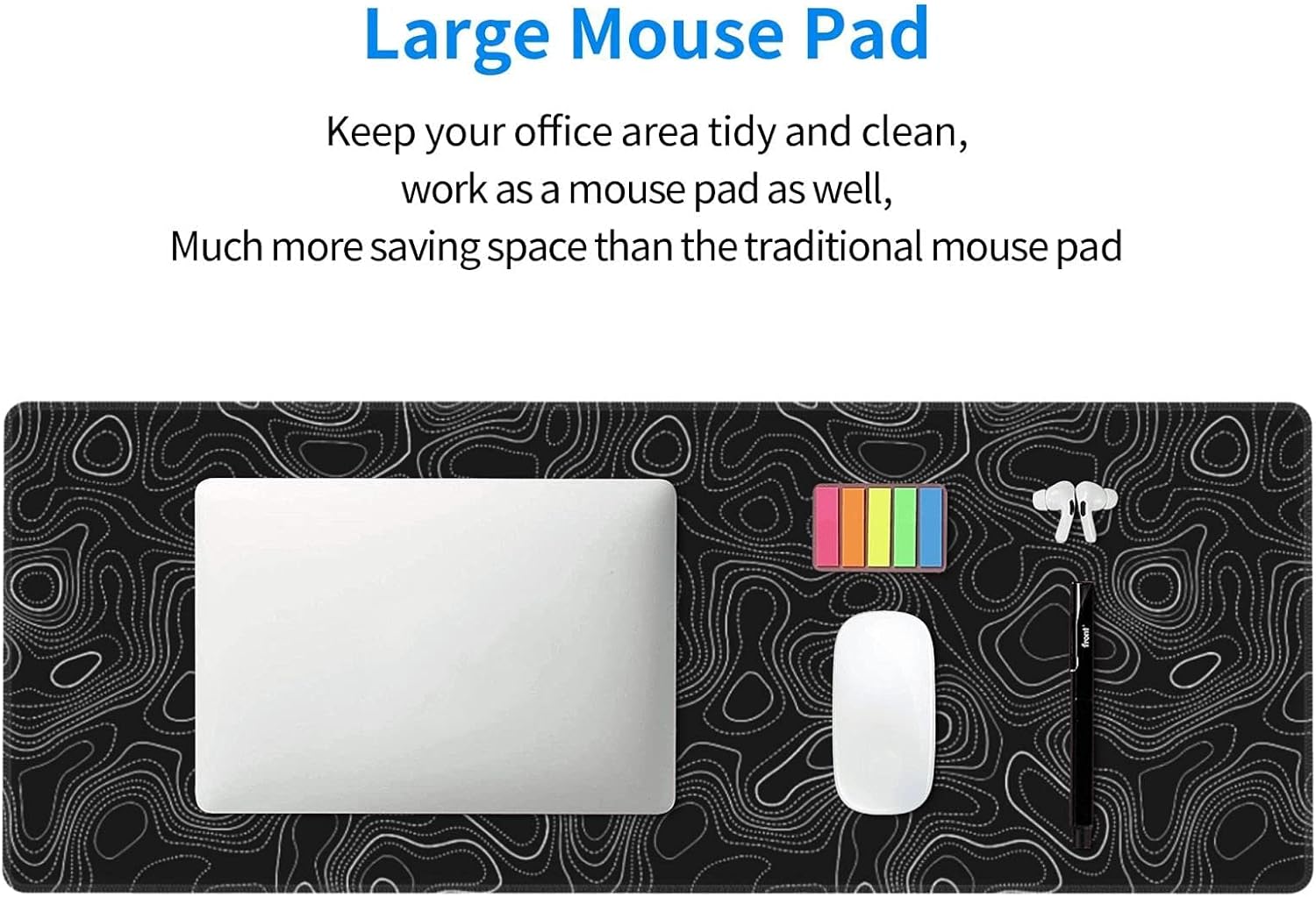 UYEUGV Topographic Mouse Pad Gaming Large XL Long Extend Black and White Mousepad Big Full Keyboard Desk Mat for Computer Laptop Office Non - Slip Rubber Stitched Edges 31.5×11.8 Inch, One Size - Amazing Gadgets Outlet