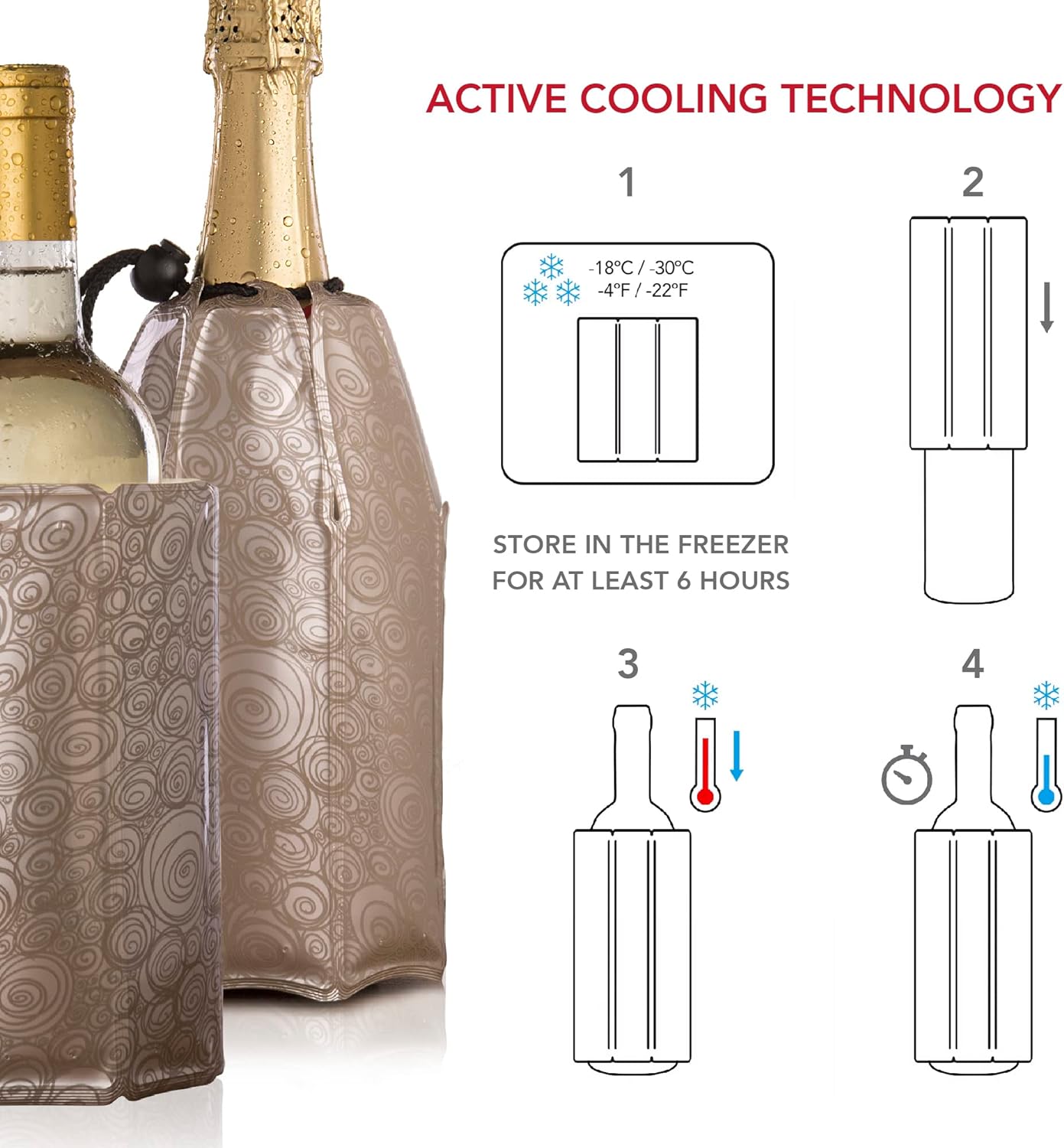 Vacu Vin Rapid Ice Wine and Champagne Cooler Set - Platinum - Amazing Gadgets Outlet