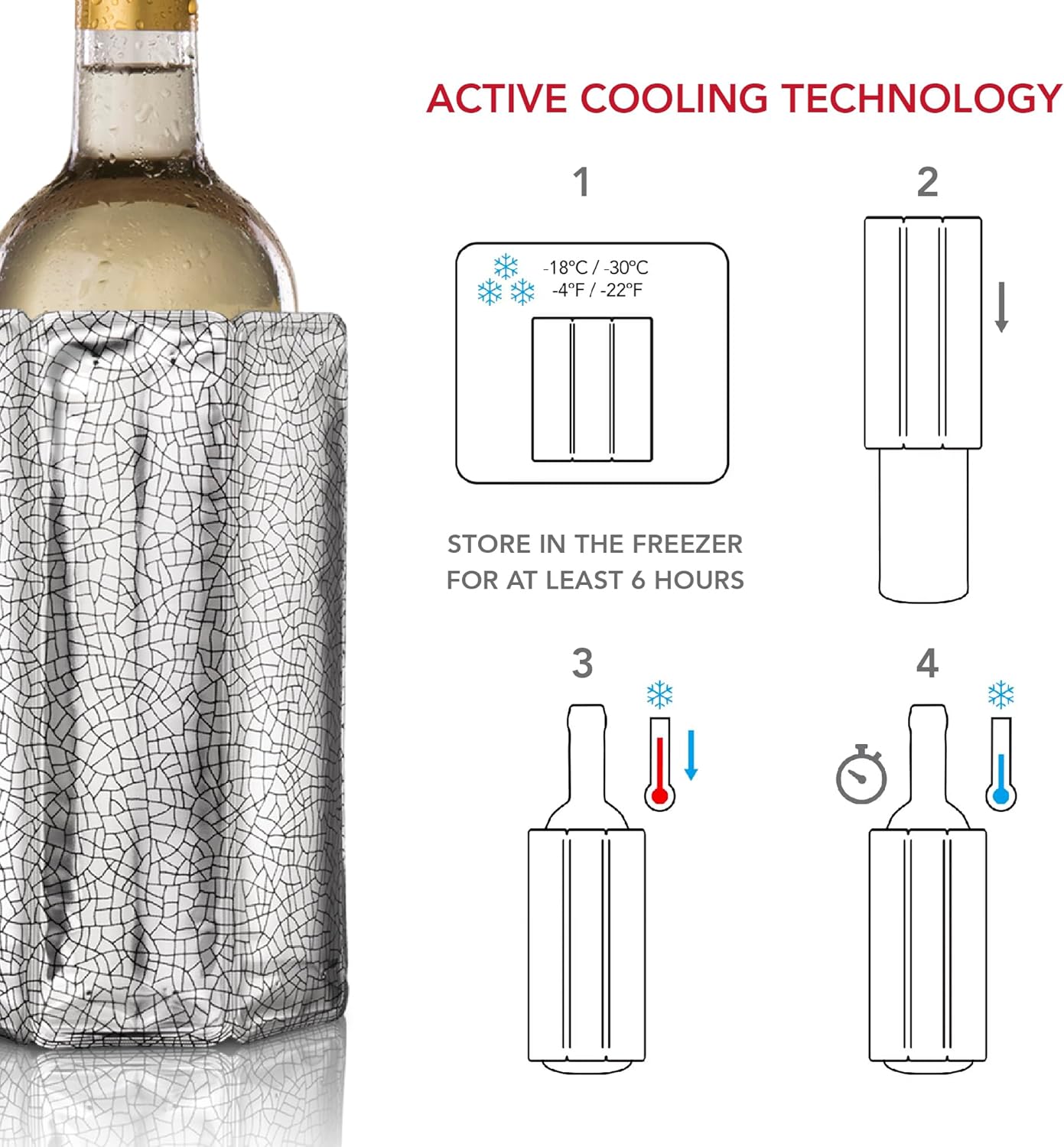 Vacu Vin Rapid Ice Wine Cooler - Silver, 7 1/2h (in), 176x145x25 - Amazing Gadgets Outlet