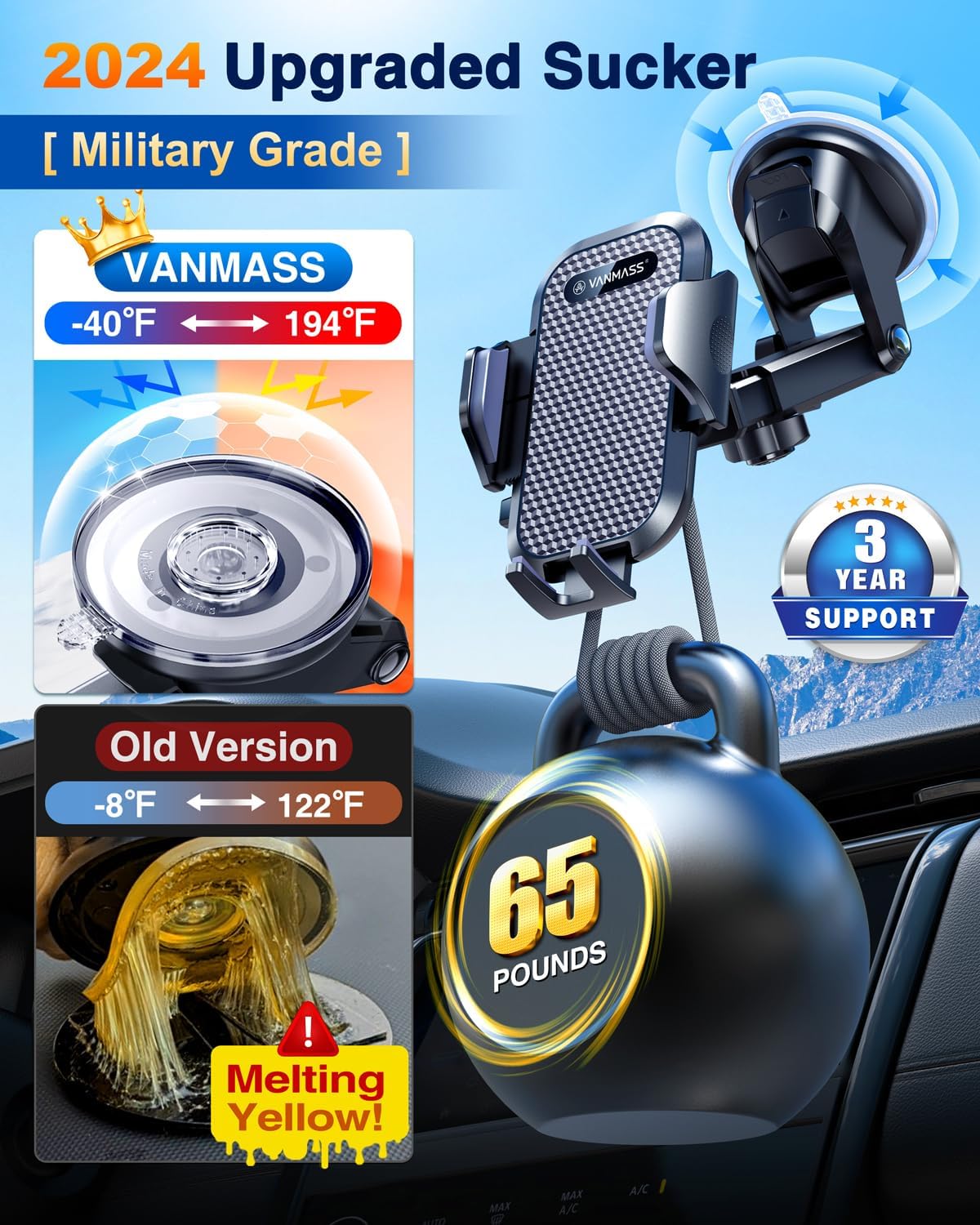 VANMASS BEST Car Phone Holder【65LBS Strongest & Safest Suction】 Upgraded Military - Grade Universal Mobile Van Mount Safety Certs Windscreen Dashboard Vent Cradle for iPhone 15 Pro Max 14 13 12 Samsung - Amazing Gadgets Outlet