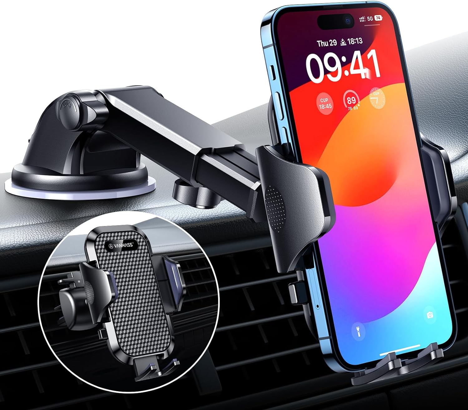 VANMASS BEST Car Phone Holder【65LBS Strongest & Safest Suction】 Upgraded Military - Grade Universal Mobile Van Mount Safety Certs Windscreen Dashboard Vent Cradle for iPhone 15 Pro Max 14 13 12 Samsung - Amazing Gadgets Outlet