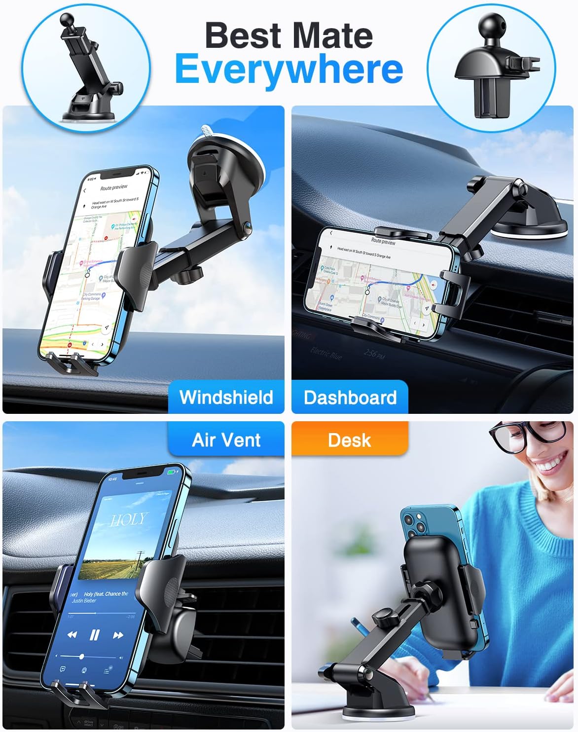 VANMASS BEST Car Phone Holder【65LBS Strongest & Safest Suction】 Upgraded Military - Grade Universal Mobile Van Mount Safety Certs Windscreen Dashboard Vent Cradle for iPhone 15 Pro Max 14 13 12 Samsung - Amazing Gadgets Outlet