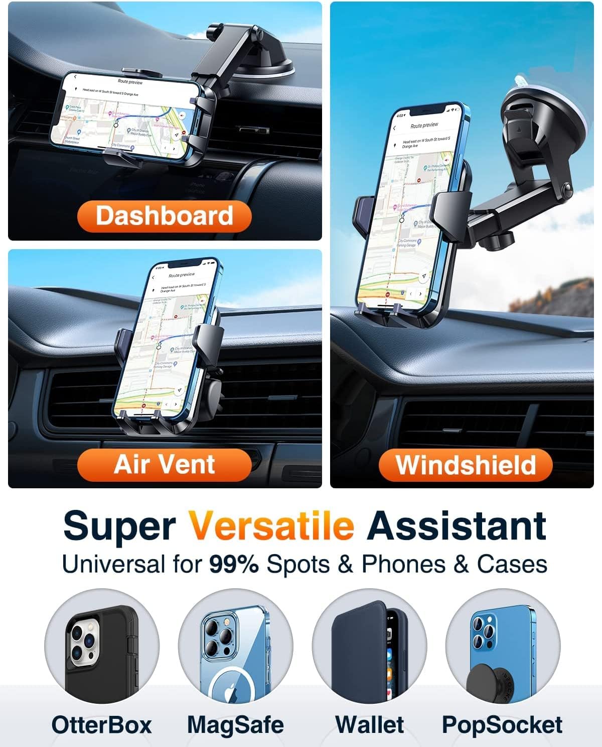 VANMASS Car Phone Holder 2024 BEST【65+ LBS Strongest Suction & Military - Grade】 Ultimate Mobile Phone Mount【Patent & Safety Certs】 Dashboard Windscreen Vent Cradle Van for iPhone 15 14 Pro Max Samsung - Amazing Gadgets Outlet