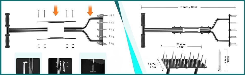 vanpein Lawn Aerator, Lawn Spike Aerator Manual Tool with 15 pieces 6cm Solid Steel Spikes, Garden Grass Aeration, and Soil Aerating Tool with Clean Tool for Aerating Lawns & Yard Care, 36 inch   Import  Single ASIN  Import  Multiple ASIN ×Produc - Amazing Gadgets Outlet