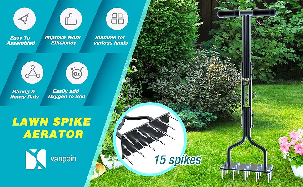 vanpein Lawn Aerator, Lawn Spike Aerator Manual Tool with 15 pieces 6cm Solid Steel Spikes, Garden Grass Aeration, and Soil Aerating Tool with Clean Tool for Aerating Lawns & Yard Care, 36 inch   Import  Single ASIN  Import  Multiple ASIN ×Produc - Amazing Gadgets Outlet