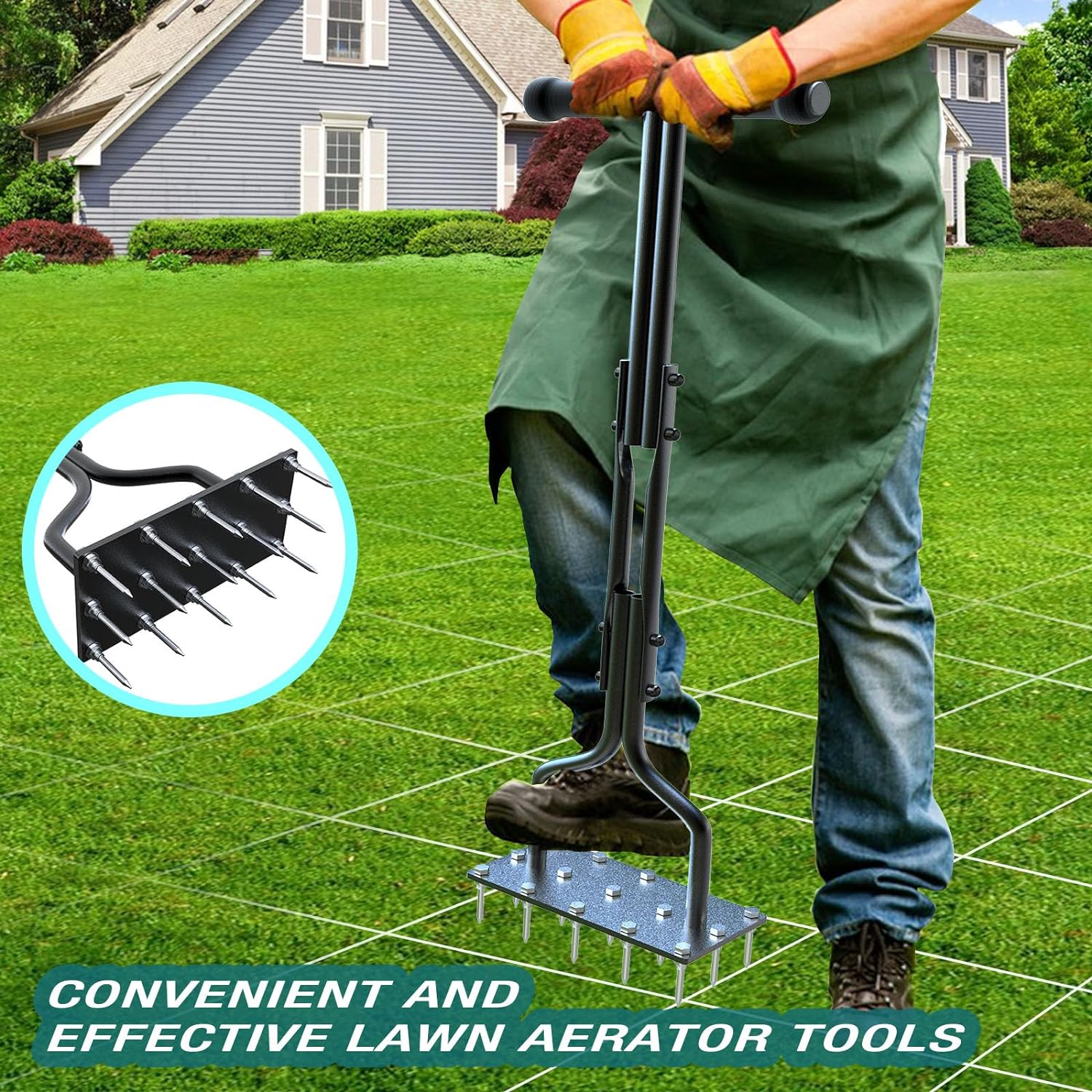 vanpein Lawn Aerator, Lawn Spike Aerator Manual Tool with 15 pieces 6cm Solid Steel Spikes, Garden Grass Aeration, and Soil Aerating Tool with Clean Tool for Aerating Lawns & Yard Care, 36 inch   Import  Single ASIN  Import  Multiple ASIN ×Produc - Amazing Gadgets Outlet