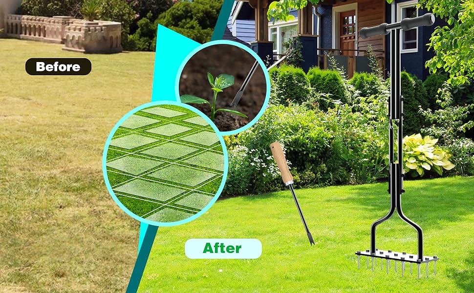 vanpein Lawn Aerator, Lawn Spike Aerator Manual Tool with 15 pieces 6cm Solid Steel Spikes, Garden Grass Aeration, and Soil Aerating Tool with Clean Tool for Aerating Lawns & Yard Care, 36 inch   Import  Single ASIN  Import  Multiple ASIN ×Produc - Amazing Gadgets Outlet