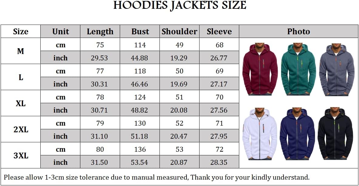 VANVENE Mens Hoodies Sweatshirt Zip Up Lightweight Jackets Jumper Sweater - Amazing Gadgets Outlet