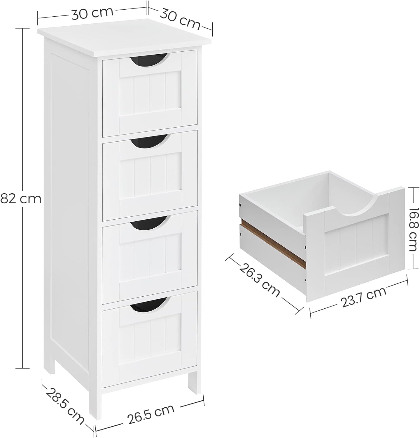 VASAGLE Bathroom Floor Storage Cabinet, Bathroom Storage with 4 Drawers, Bathroom Cabinet Freestanding, 30 x 30 x 82 cm, Modern Style, White LHC40W   Import  Single ASIN  Import  Multiple ASIN ×Product customization General Description - Amazing Gadgets Outlet