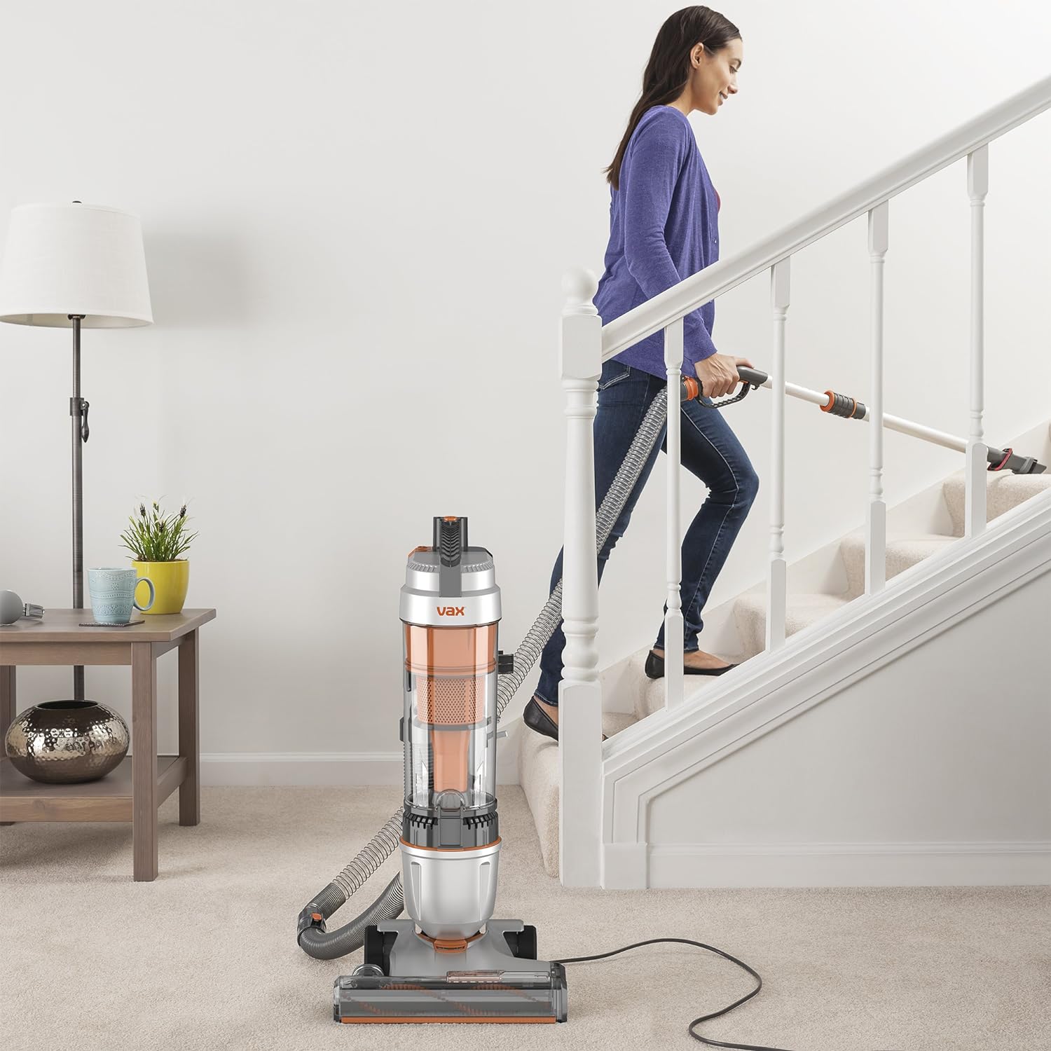 Vax Air Stretch Upright Vacuum Cleaner; Over 17m Reach; High performance, Multi - cyclonic, with No Loss of Suction; Lightweight - U85 - AS - Be, Silver and Orange, 820W - Amazing Gadgets Outlet