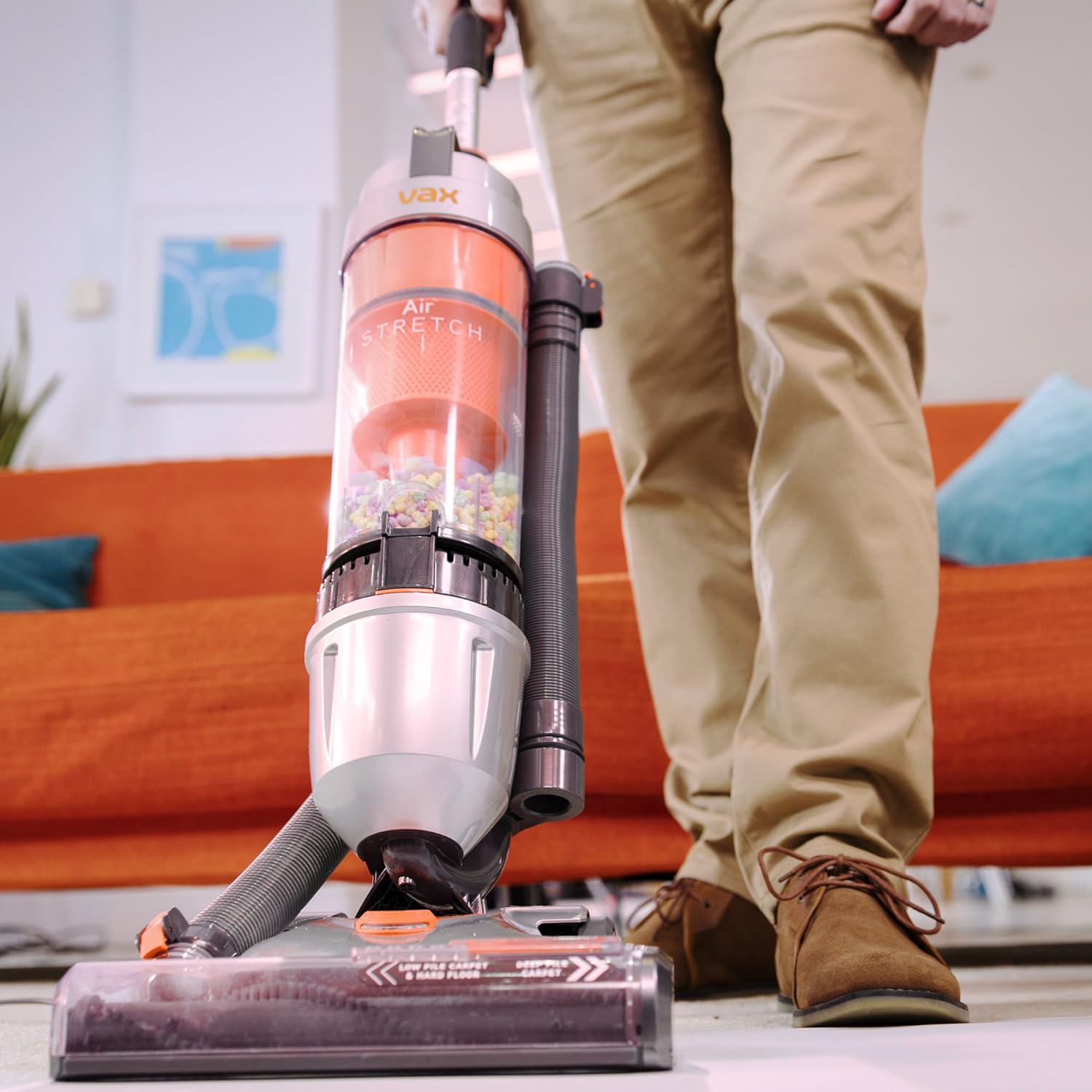 Vax Air Stretch Upright Vacuum Cleaner; Over 17m Reach; High performance, Multi - cyclonic, with No Loss of Suction; Lightweight - U85 - AS - Be, Silver and Orange, 820W - Amazing Gadgets Outlet