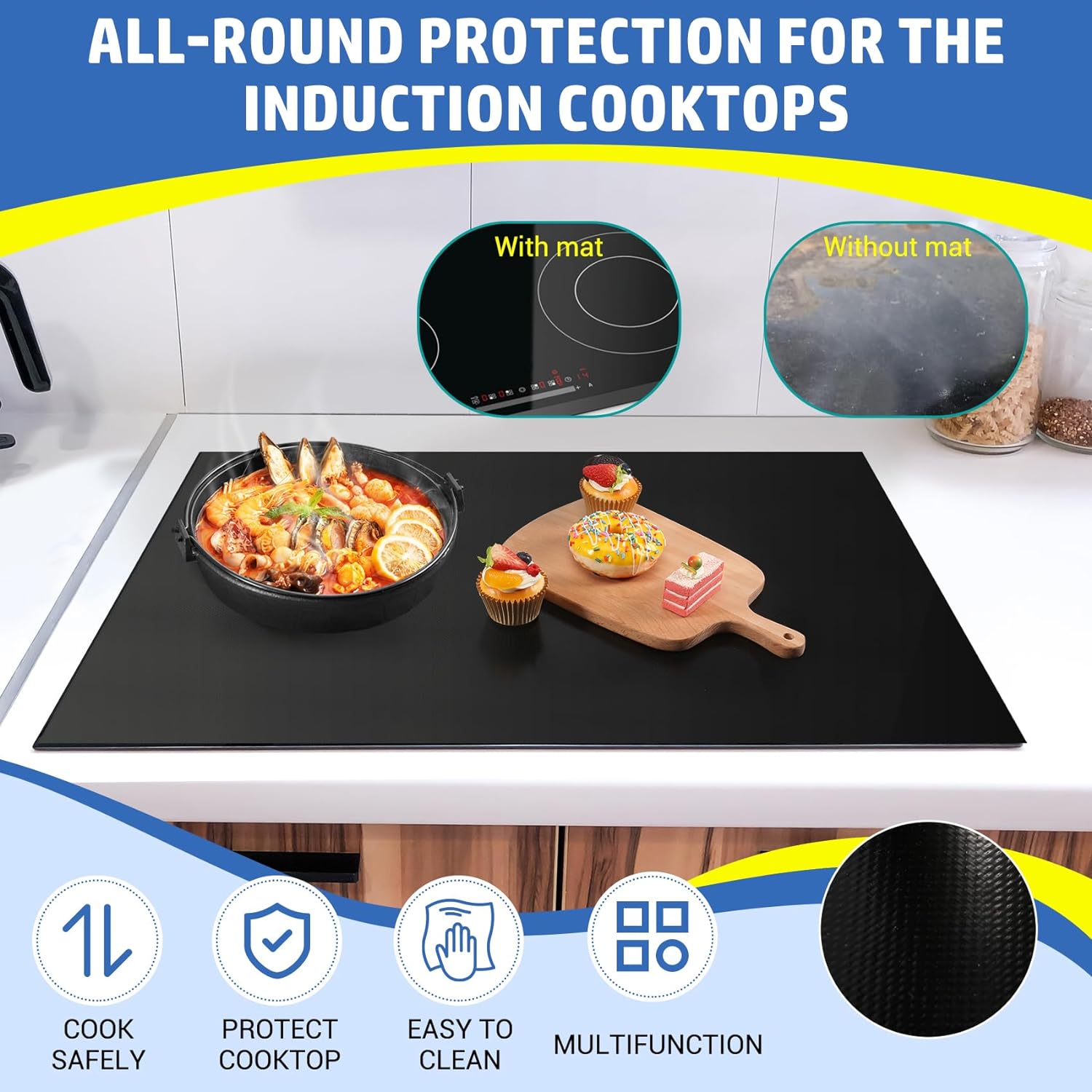 Veciado Induction Hob Protector Mat 52 * 78cm, Silicone Induction Hob Cover, Cooktop Scratch Protector for Kitchen Stove, Protecting Cooker from Scratches Dirt Anti Waterproof - Amazing Gadgets Outlet