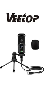 Veetop USB Microphone Metal Computer Condenser PC Mic for Gaming Podcasting Streaming Recording Voiceover YouTube Skype Twitch Zoom Cardioid with Tripod Compatible with Desktop Laptop Windows MacOS - Amazing Gadgets Outlet