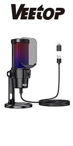 Veetop USB Microphone Metal Computer Condenser PC Mic for Gaming Podcasting Streaming Recording Voiceover YouTube Skype Twitch Zoom Cardioid with Tripod Compatible with Desktop Laptop Windows MacOS - Amazing Gadgets Outlet