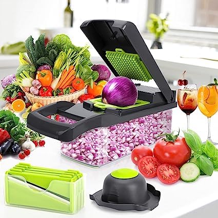 Vegetable Chopper, 15 in 1 Mandoline Vegetable, Food Chopper & Dicer, Best for Salad Onion Vegetaable Garlic Potato, Kitchen Multifunctional Vegetable Cutter (Gray) - Amazing Gadgets Outlet