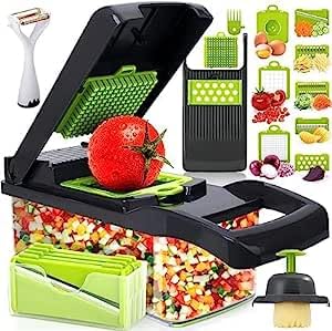 Vegetable Chopper, 15 in 1 Mandoline Vegetable, Food Chopper & Dicer, Best for Salad Onion Vegetaable Garlic Potato, Kitchen Multifunctional Vegetable Cutter (Gray) - Amazing Gadgets Outlet