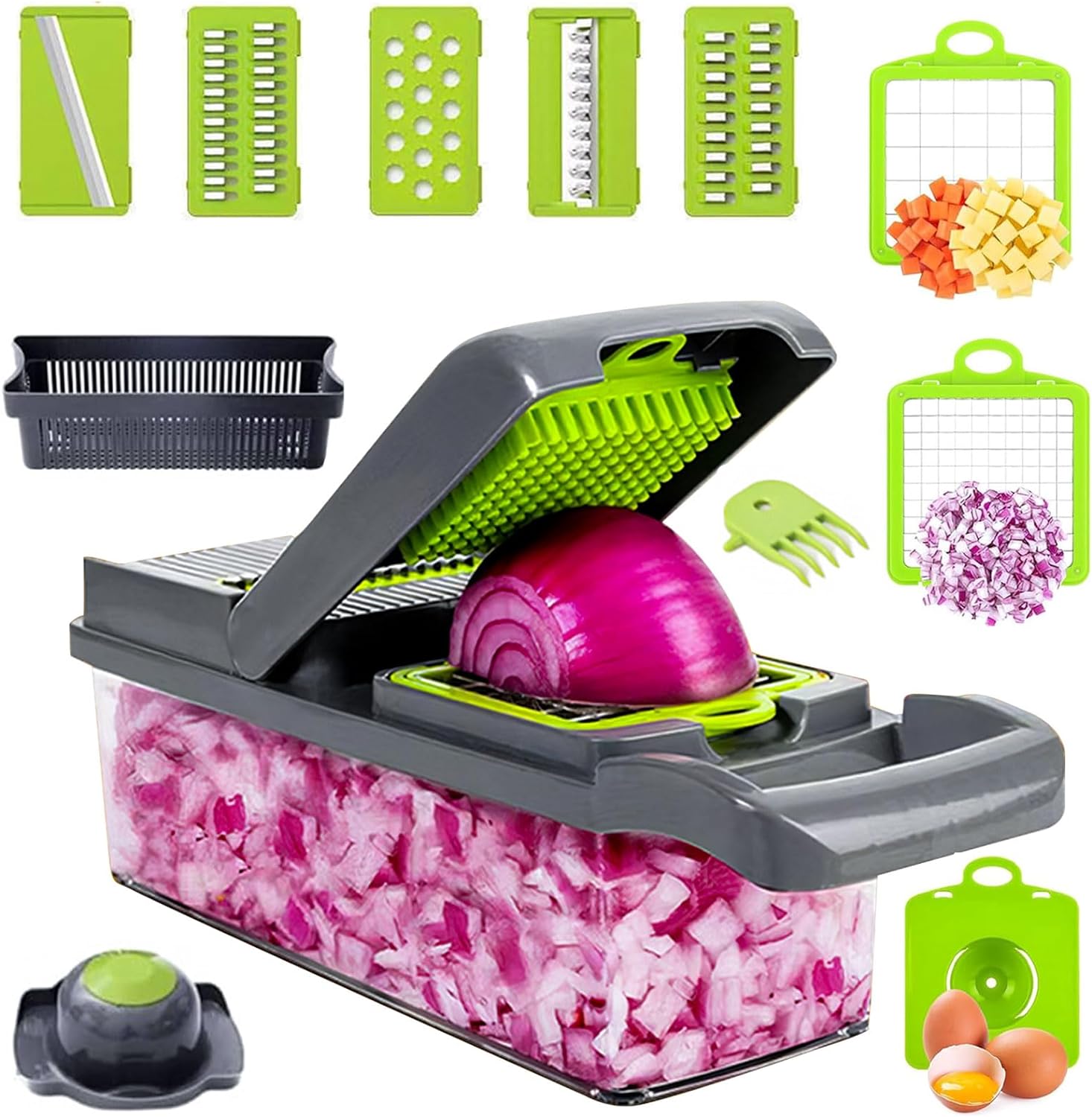 Vegetable Chopper 15 in 1 Onion Chopper - Salad Veg Dicer - Potato Cutter - Kitchen Multifunctional Chopper (Rust Resistant 420j2 Stainless Steel) - Amazing Gadgets Outlet