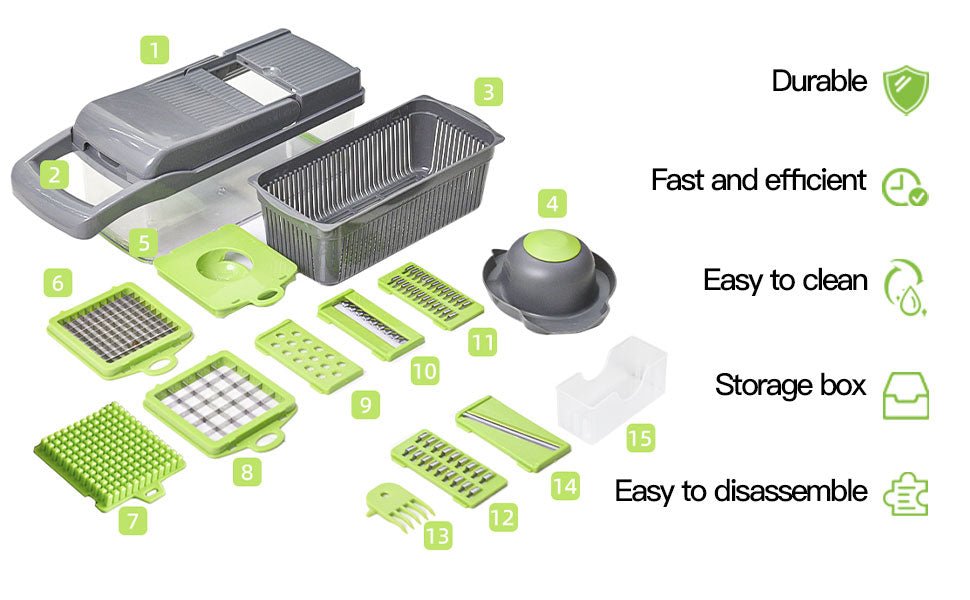 Vegetable Chopper 15 in 1 Onion Chopper - Salad Veg Dicer - Potato Cutter - Kitchen Multifunctional Chopper (Rust Resistant 420j2 Stainless Steel) - Amazing Gadgets Outlet