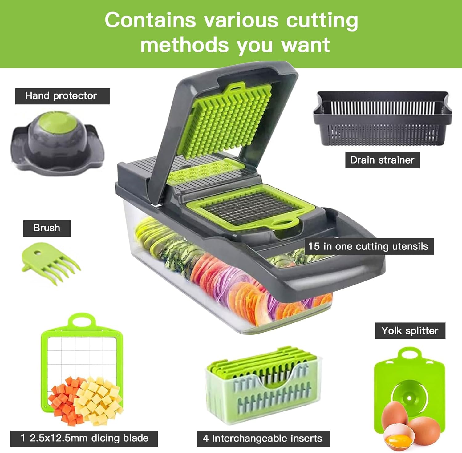 Vegetable Chopper 15 in 1 Onion Chopper - Salad Veg Dicer - Potato Cutter - Kitchen Multifunctional Chopper (Rust Resistant 420j2 Stainless Steel) - Amazing Gadgets Outlet