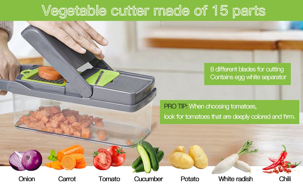 Vegetable Chopper 15 in 1 Onion Chopper - Salad Veg Dicer - Potato Cutter - Kitchen Multifunctional Chopper (Rust Resistant 420j2 Stainless Steel) - Amazing Gadgets Outlet