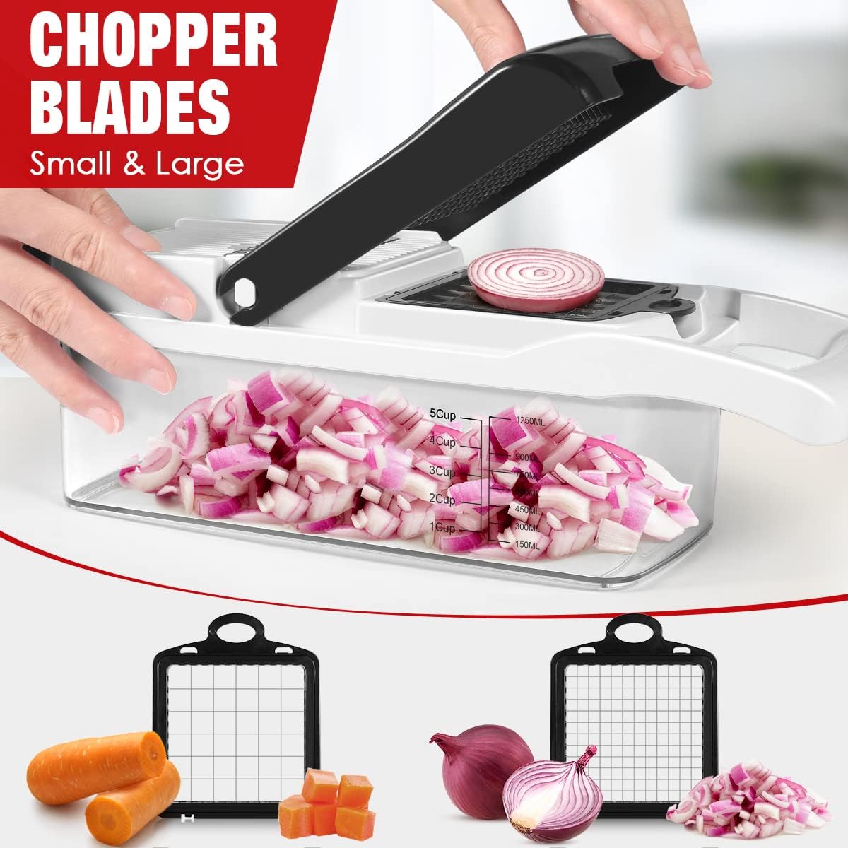 Vegetable Chopper, 16 - in - 1 Onion Chopper Food Spiralizer, Kitchen Salad Veg Slicer Cutter, Adjustable Dicer with 8 Stainless Steel Blades & Storage Container - Amazing Gadgets Outlet