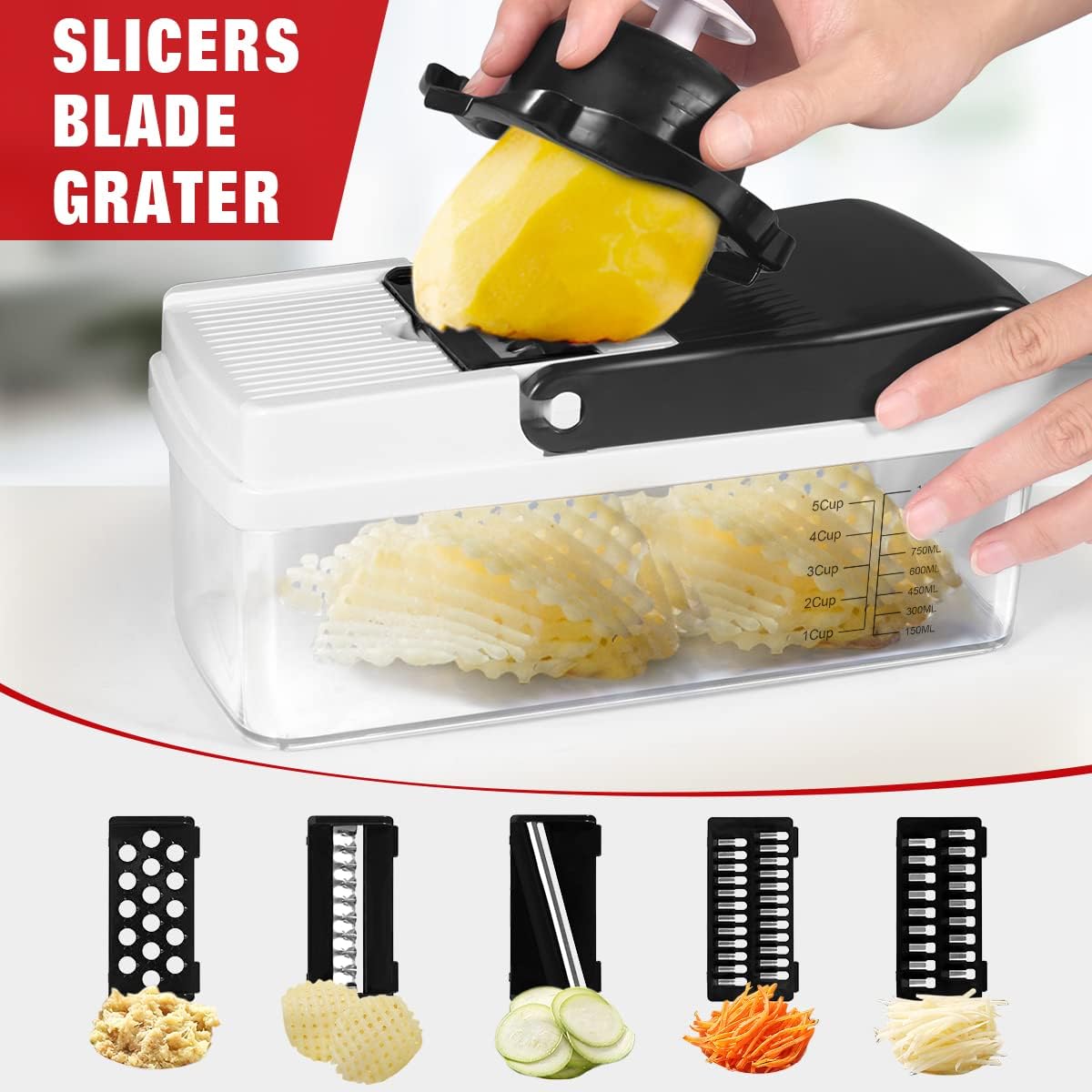 Vegetable Chopper, 16 - in - 1 Onion Chopper Food Spiralizer, Kitchen Salad Veg Slicer Cutter, Adjustable Dicer with 8 Stainless Steel Blades & Storage Container - Amazing Gadgets Outlet