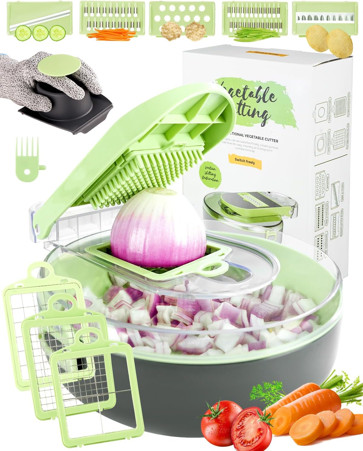 Vegetable Chopper, Pro Onion Chopper, Kitchen Mandoline Food Chopper, Multifunctional Kitchen Vegetable Slicer Dicer Cutter,Mandoline Vegetable Slicer Salad Chopper,Carrot and Garlic Chopper - Amazing Gadgets Outlet