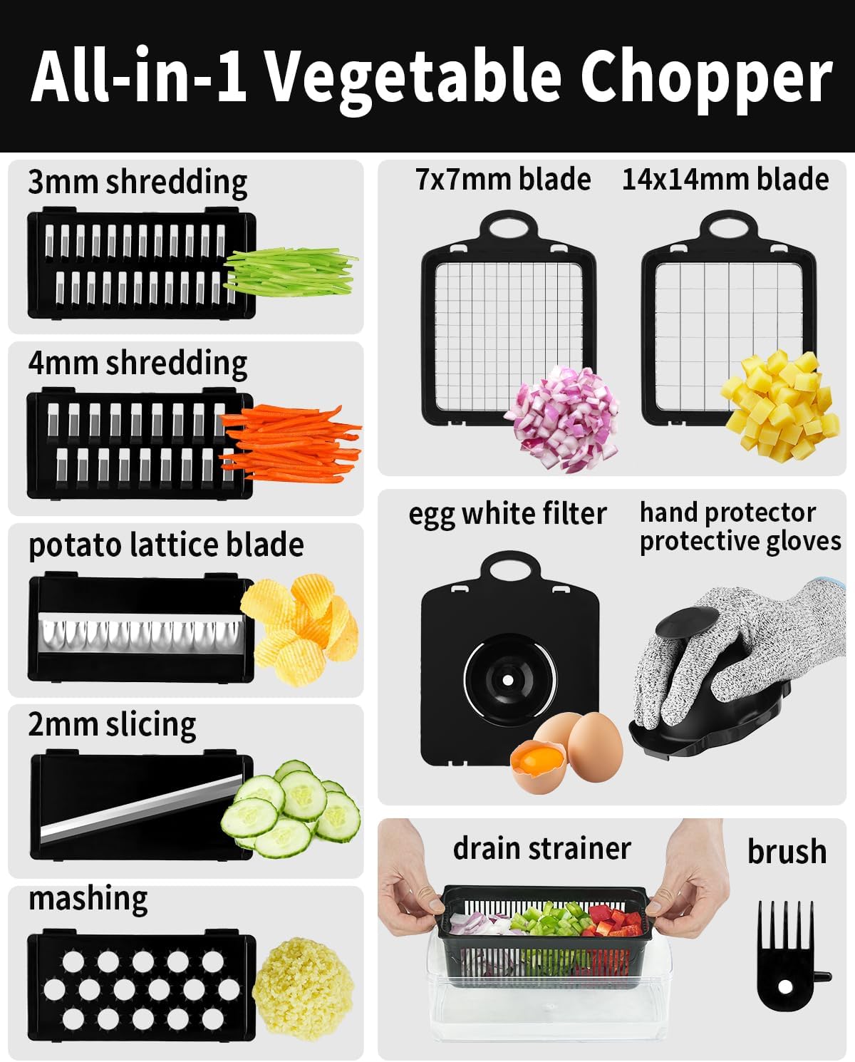 Vegetable Chopper, Pro Onion Chopper, Kitchen Mandoline Food Chopper, Multifunctional Kitchen Vegetable Slicer Dicer Cutter,Mandoline Vegetable Slicer Salad Chopper,Carrot and Garlic Chopper - Amazing Gadgets Outlet