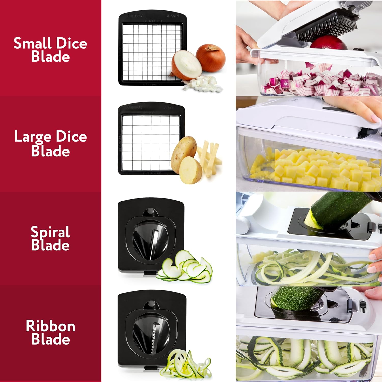 Vegetable Chopper Vegetable Cutter - Veggie Onion Salad Food Chopper Manual - Potato Chipper - Veg Chopper and Dicer - Kitchen Tools & Gadgets (4 - in - 1 White) - Amazing Gadgets Outlet