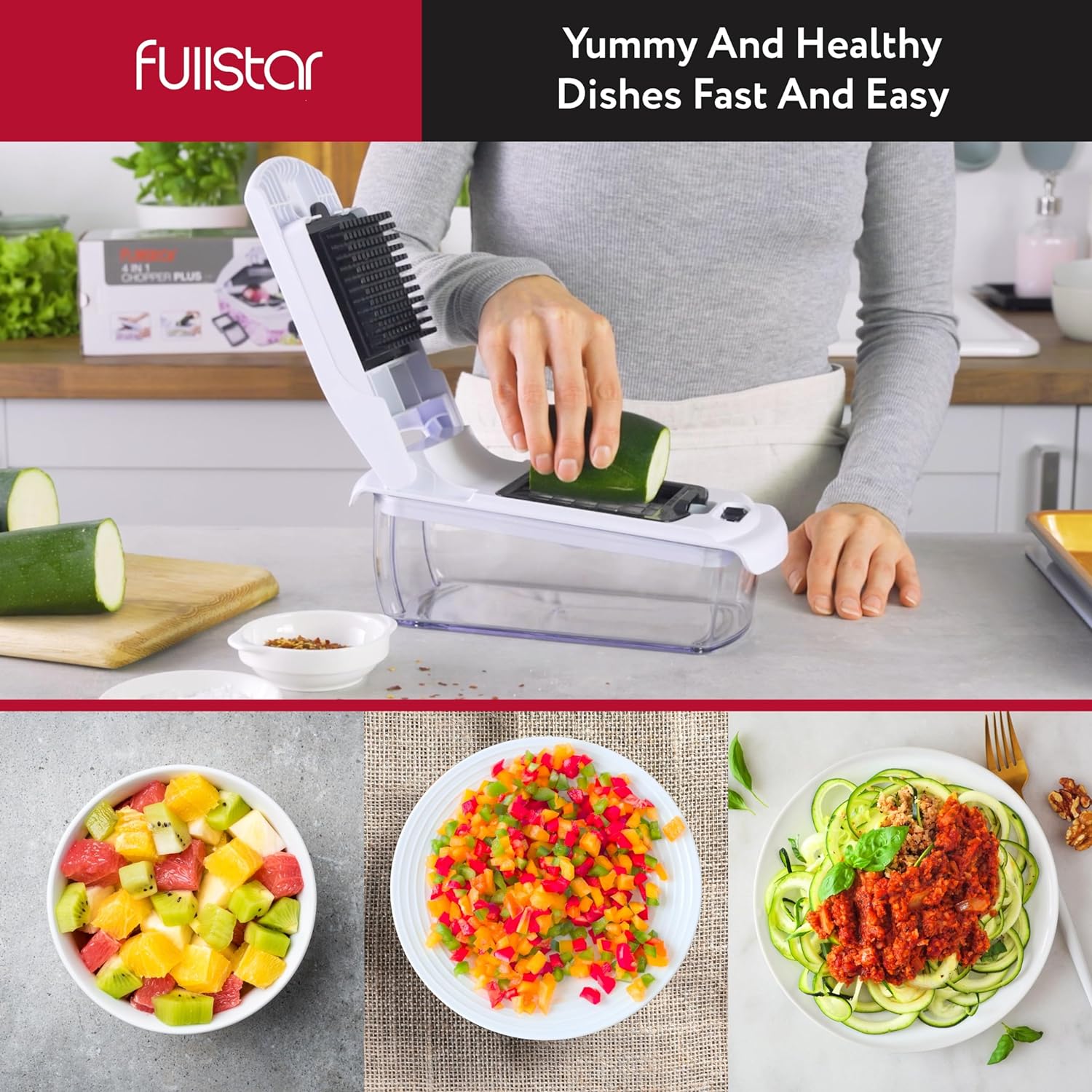Vegetable Chopper Vegetable Cutter - Veggie Onion Salad Food Chopper Manual - Potato Chipper - Veg Chopper and Dicer - Kitchen Tools & Gadgets (4 - in - 1 White) - Amazing Gadgets Outlet