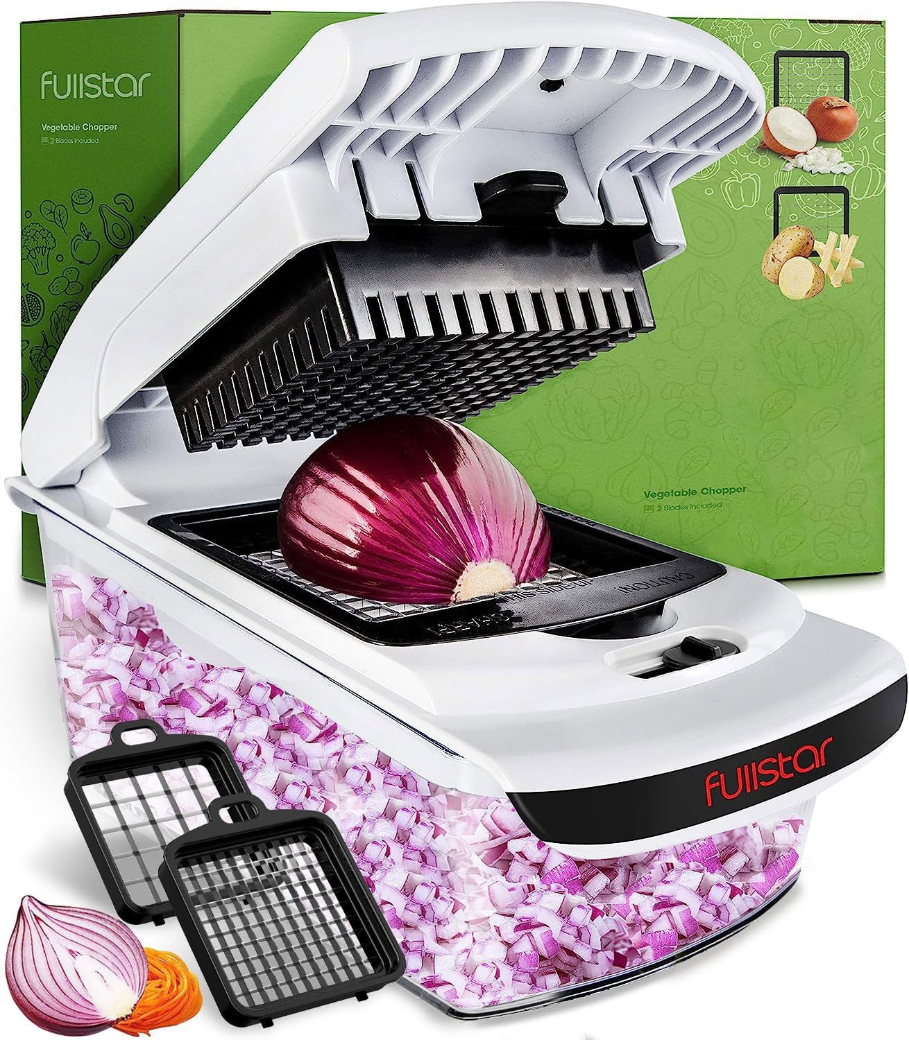 Vegetable Chopper Vegetable Cutter - Veggie Onion Salad Food Chopper Manual - Potato Chipper - Veg Chopper and Dicer - Kitchen Tools & Gadgets (4 - in - 1 White) - Amazing Gadgets Outlet