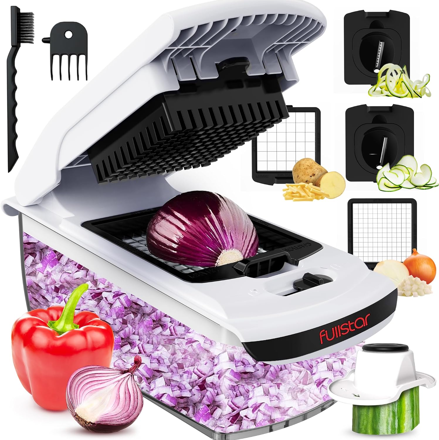 Vegetable Chopper Vegetable Cutter - Veggie Onion Salad Food Chopper Manual - Potato Chipper - Veg Chopper and Dicer - Kitchen Tools & Gadgets (4 - in - 1 White) - Amazing Gadgets Outlet