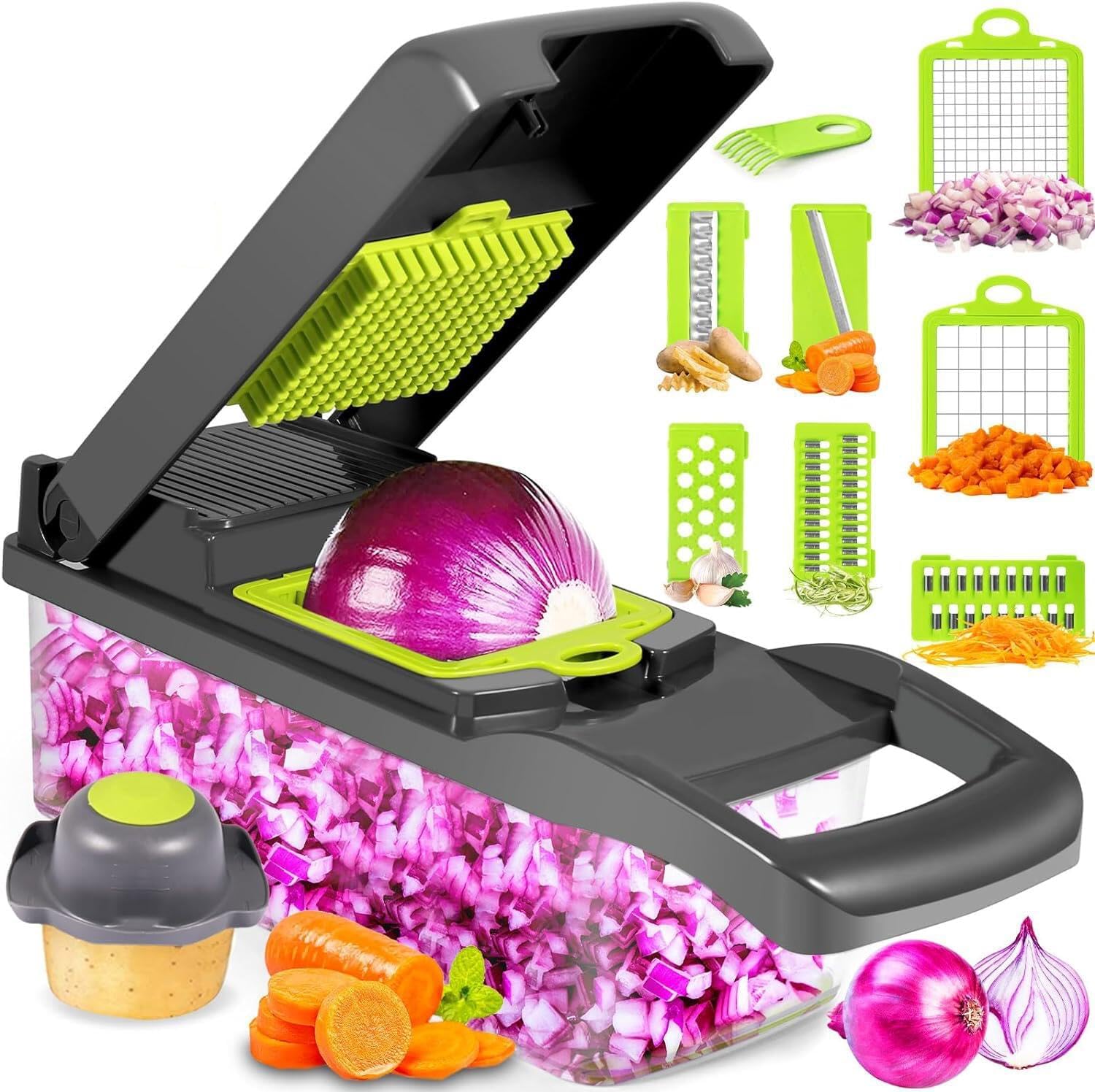 Vegetable Chopping, Time and Labor - Saving Onion Chopper with Filter Basket, 9 in 1 Vegetable Onion Choppers, Slicer and Food Dicer, Multi Blade Vegetable Slicer Salad Cutter for Onion & Potato - Amazing Gadgets Outlet