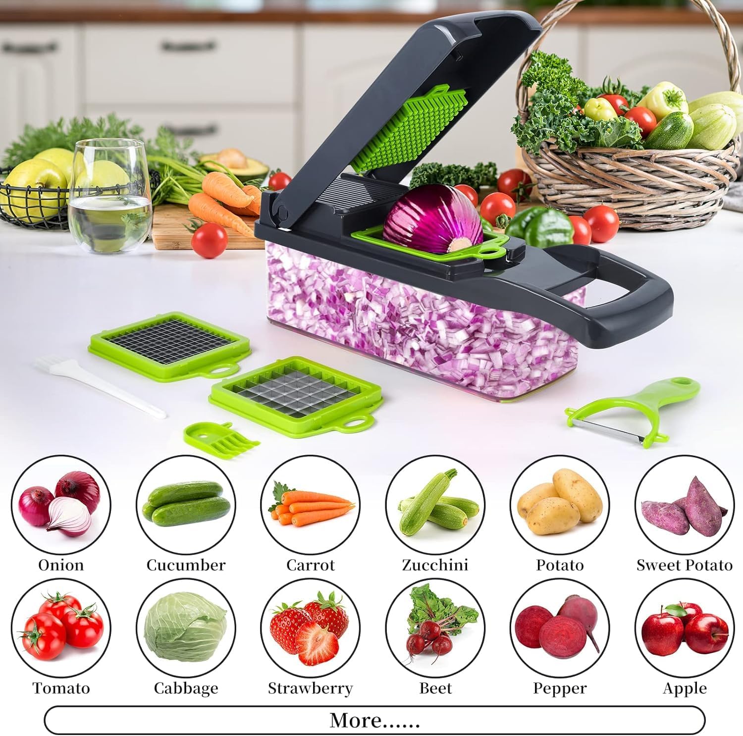 Veggie Chopper, 15 in 1 Vegetable Slicer Cutter, Multi - Function Mandoline Slicer for Onion Salad Tomato with Vegetable Spiralizer Blades by GIB Cleaningtool(Grey) - Amazing Gadgets Outlet