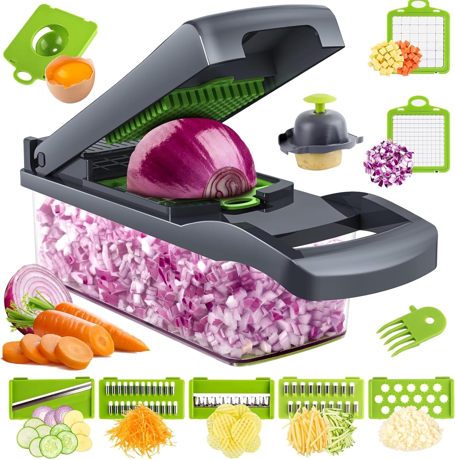 Veggie Chopper, 15 in 1 Vegetable Slicer Cutter, Multi - Function Mandoline Slicer for Onion Salad Tomato with Vegetable Spiralizer Blades by GIB Cleaningtool(Grey) - Amazing Gadgets Outlet